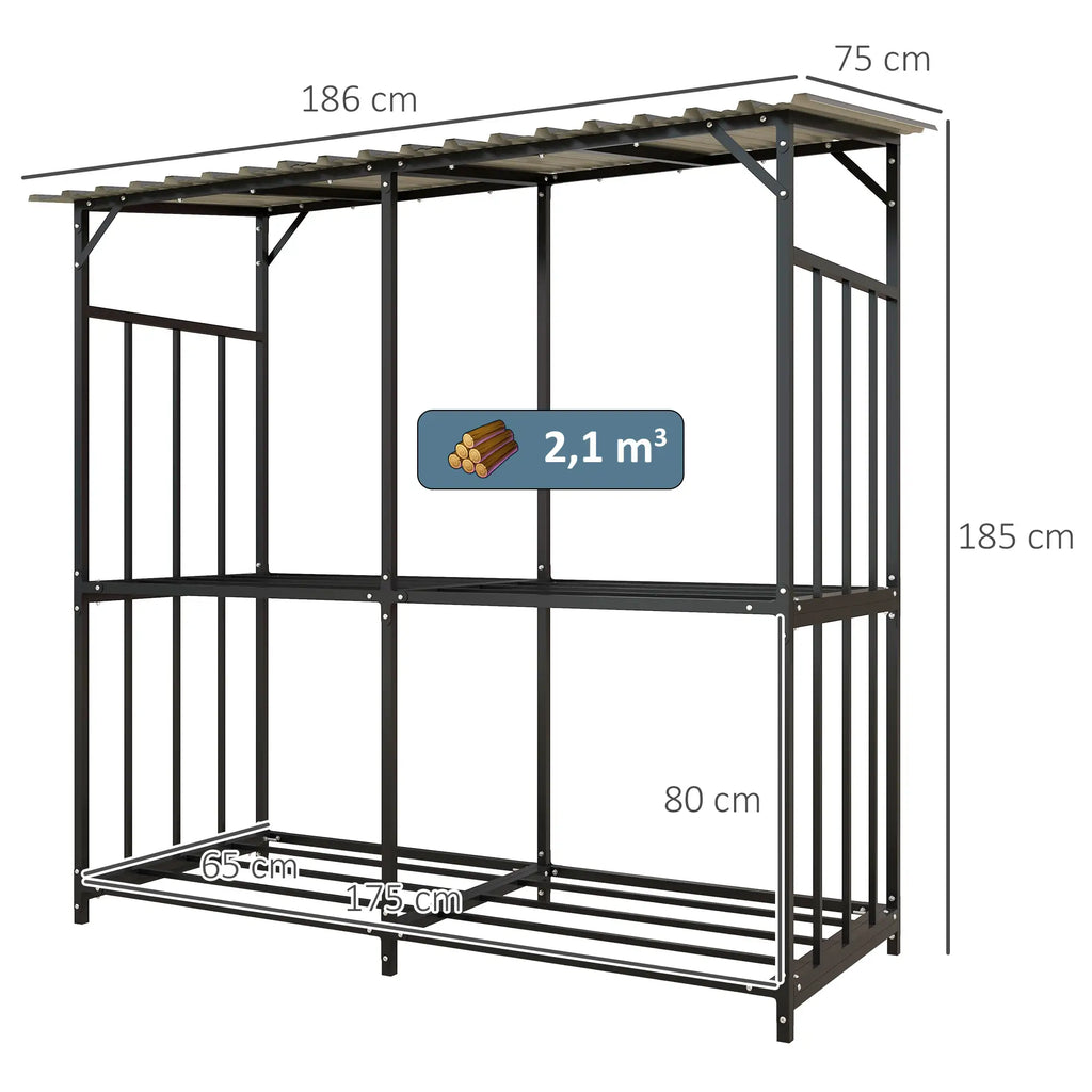 Outsunny Kaminholzregal 1,17 m³ mit Abdeckung, Schwarz