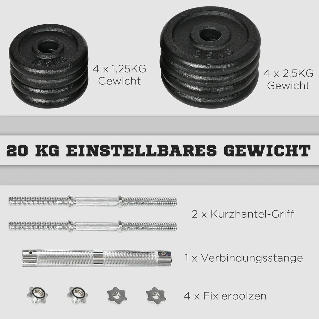 HOMCOM Hantelnset 2-in-1 Kurzhantel Langhantel kombinierbar Eisen