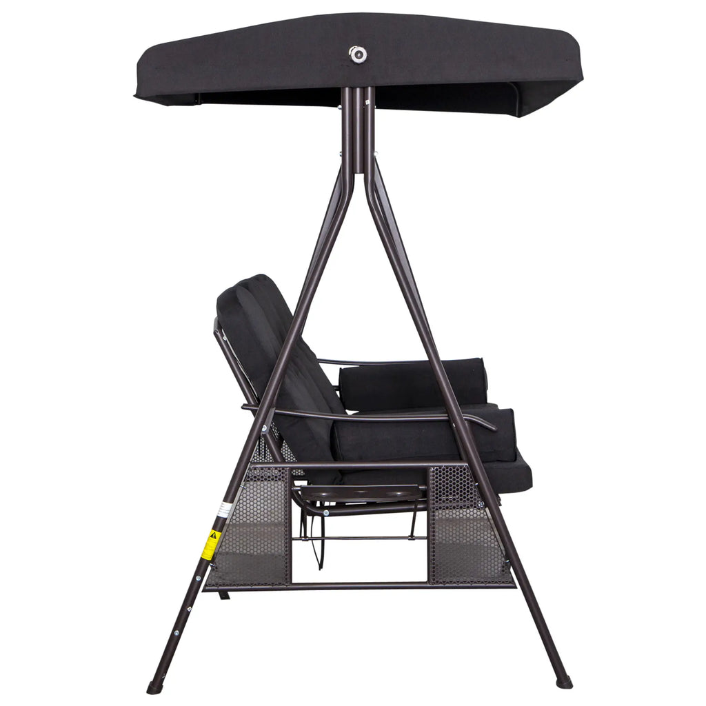 Outsunny 3-Sitzer Hollywoodschaukel mit Sonnendach & Kissen – Schwarz
