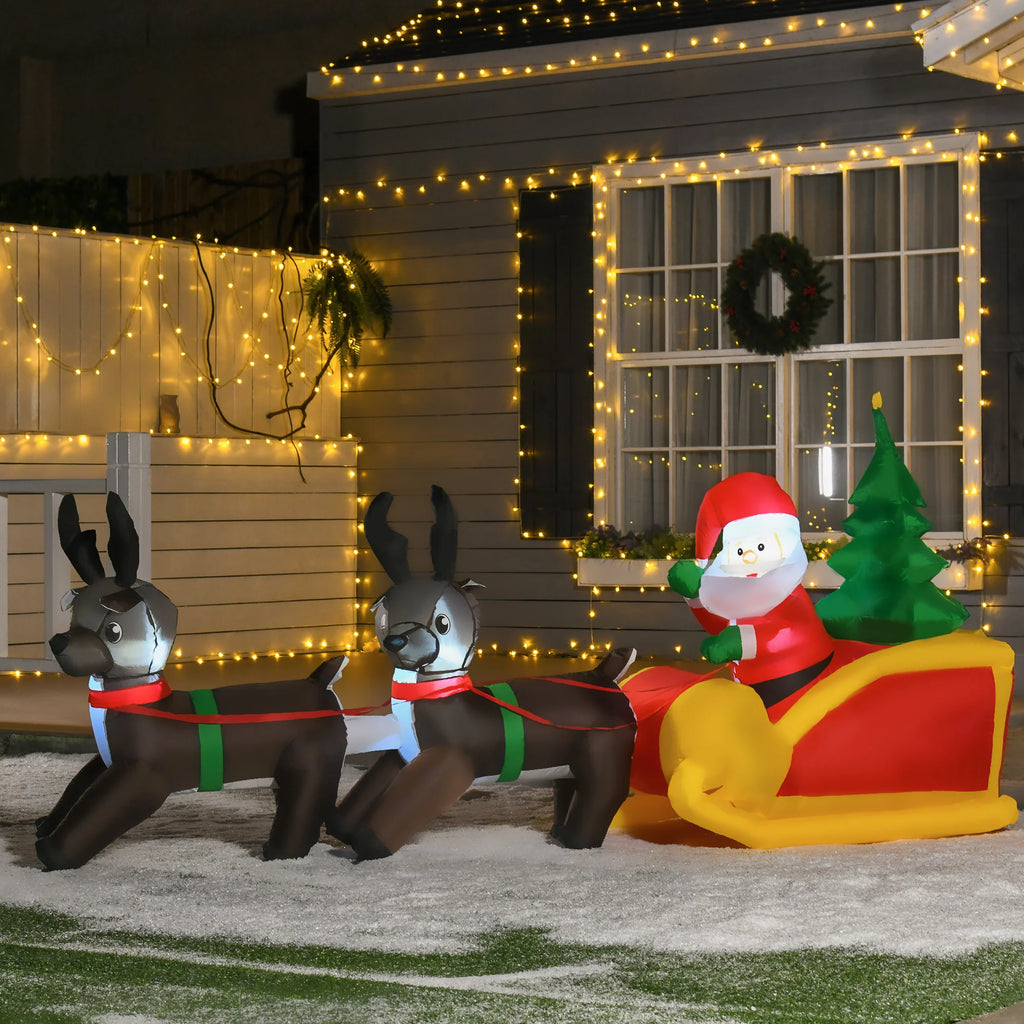 HOMCOM Aufblasbarer Weihnachtsmann mit Rentierschlitten LED IP44
