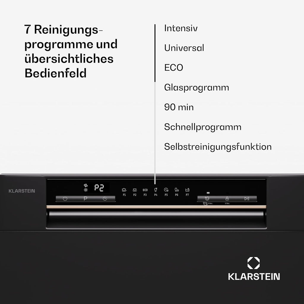 Klarstein ia 8 - Spülmaschine, Geschirrspüler, Freistehend, Teilintegriert, F, 55 cm breit, 8 Maßgedecke, 6 Programme, Aquastop, silber