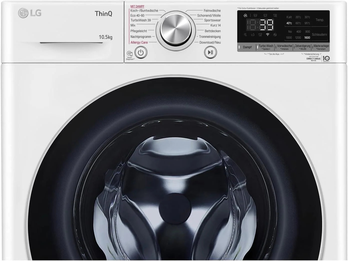 LG F4WV7080, Klasse A, Frontlader-Waschmaschine 8 kg, 1400 U/Min, AI Direct Drive, Wi-Fi, Tiefenreinigung mit Dampf, Groe Kapazitt, TRIPLE A, Auentür aus Sicherheitsglas, 62 x 60 x 85 cm  Wei