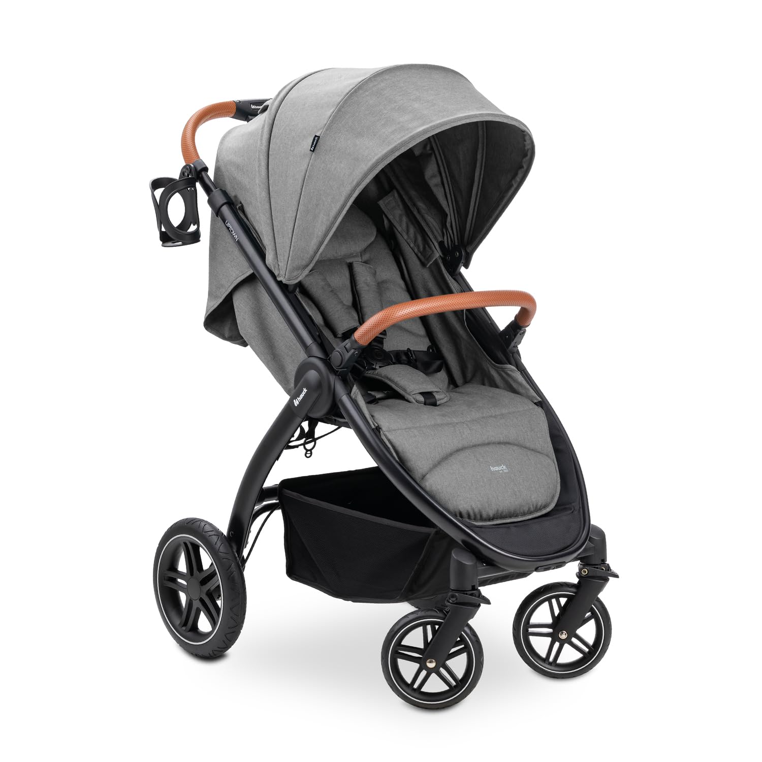 Hauck Uptown Kinderwagen Melange Rose – Kinderwagen für jedes Gelände, extra großer Sitz, flache Liegeposition, Gummiräder, Federung, kompakt und einfach zusammenklappbar, mit Regenschutz