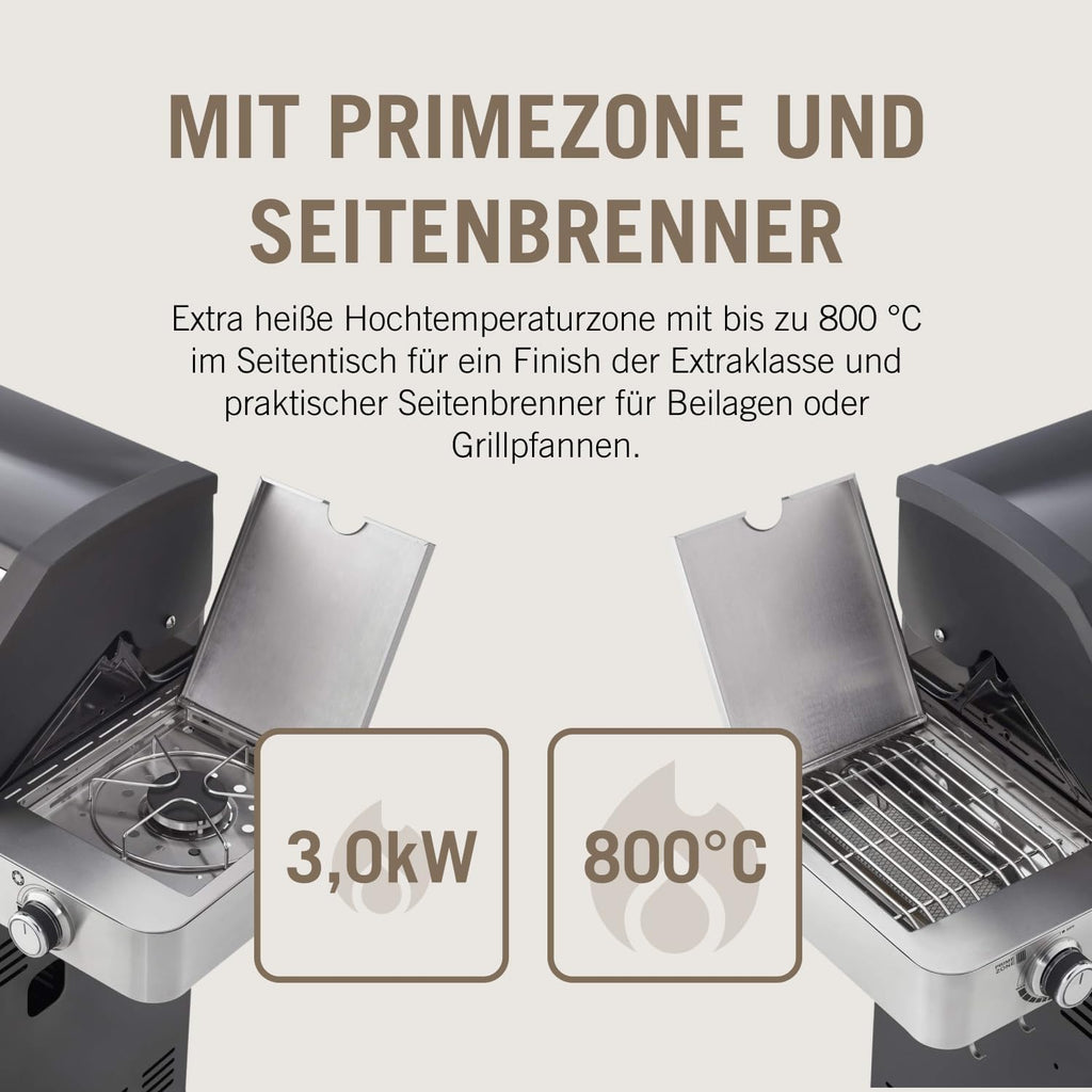 RÖSLE Elektrogrill BBQ-Portable Videro E2-P, tragbarer Tischgrill mit 2 Brennern, Warmhalterost und Deckel mit Glaseinsatz, pulverbeschichteter Stahl, schwarz/silbern