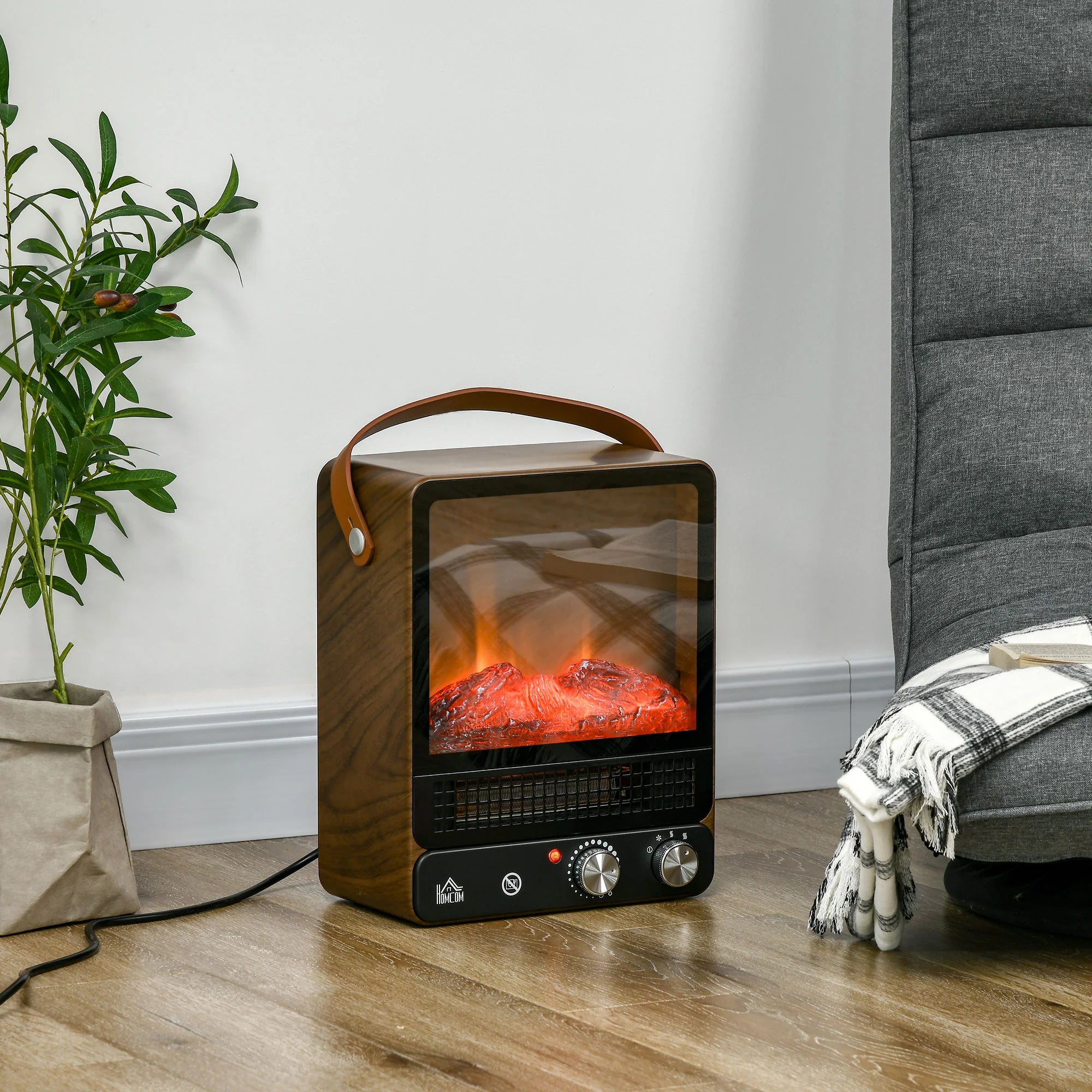 HOMCOM Elektrokamin realistische LED-Flammen Temperaturkontrolle