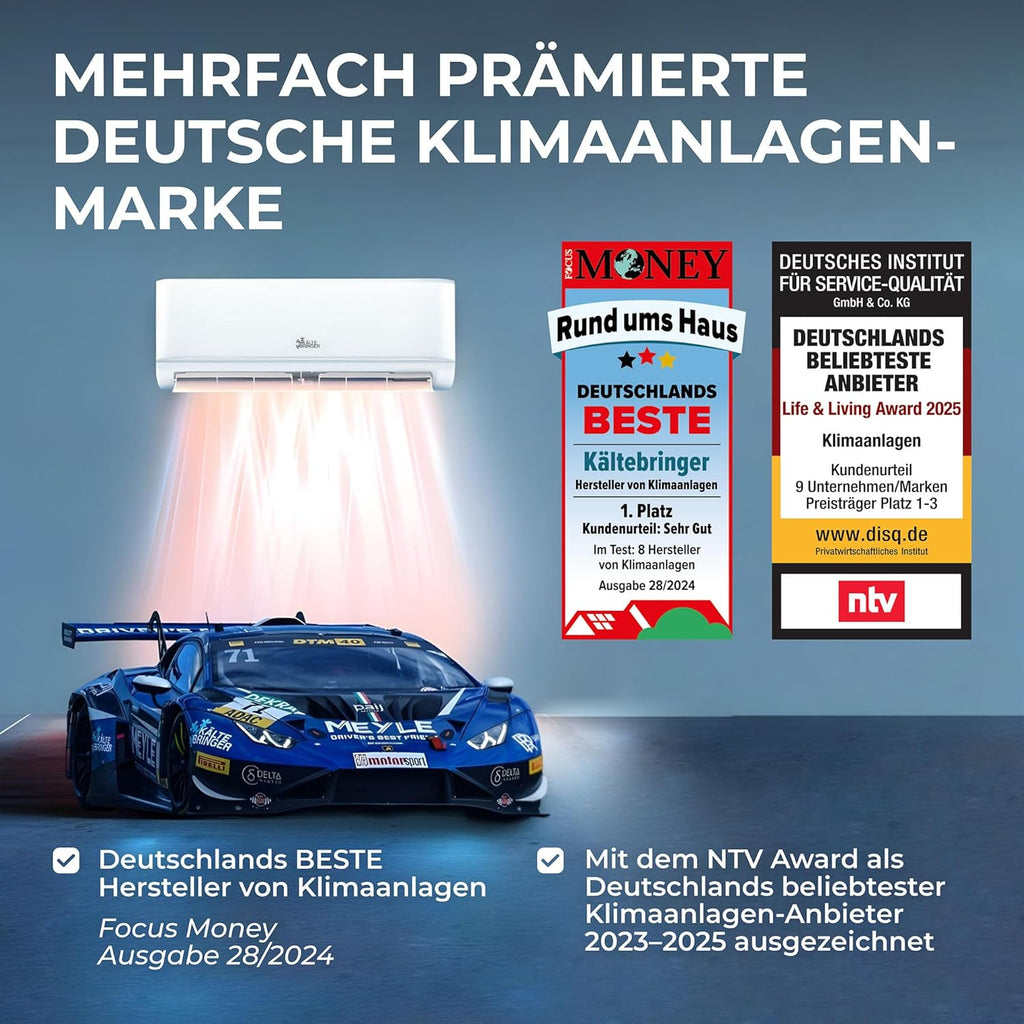 Kältebringer Split Klimaanlage - 9000 BTU (2,6 kW) - Klimagerät mit Heizfunktion, WiFi & App, bis 45qm, sehr leise - Set mit 5m Kupferleitung, Kältemittel R32, Montagematerial, Wandhalterung