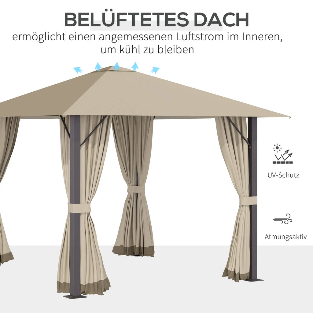 Outsunny Pavillon 3x3 m mit Seitenteilen & Belüftung Khaki