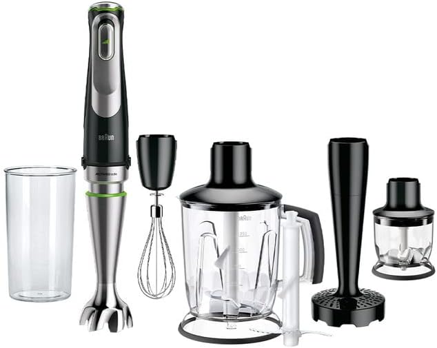 Braun MultiQuick 9 MQ 9187XLI Stabmixer – Pürierstab mit Active PowerDrive Technologie und 5 Zubehrteilen zum Zerkleinern, Stampfen, Rühren und Ice-Crushen, 1200 Watt, schwarz/Edelstahl