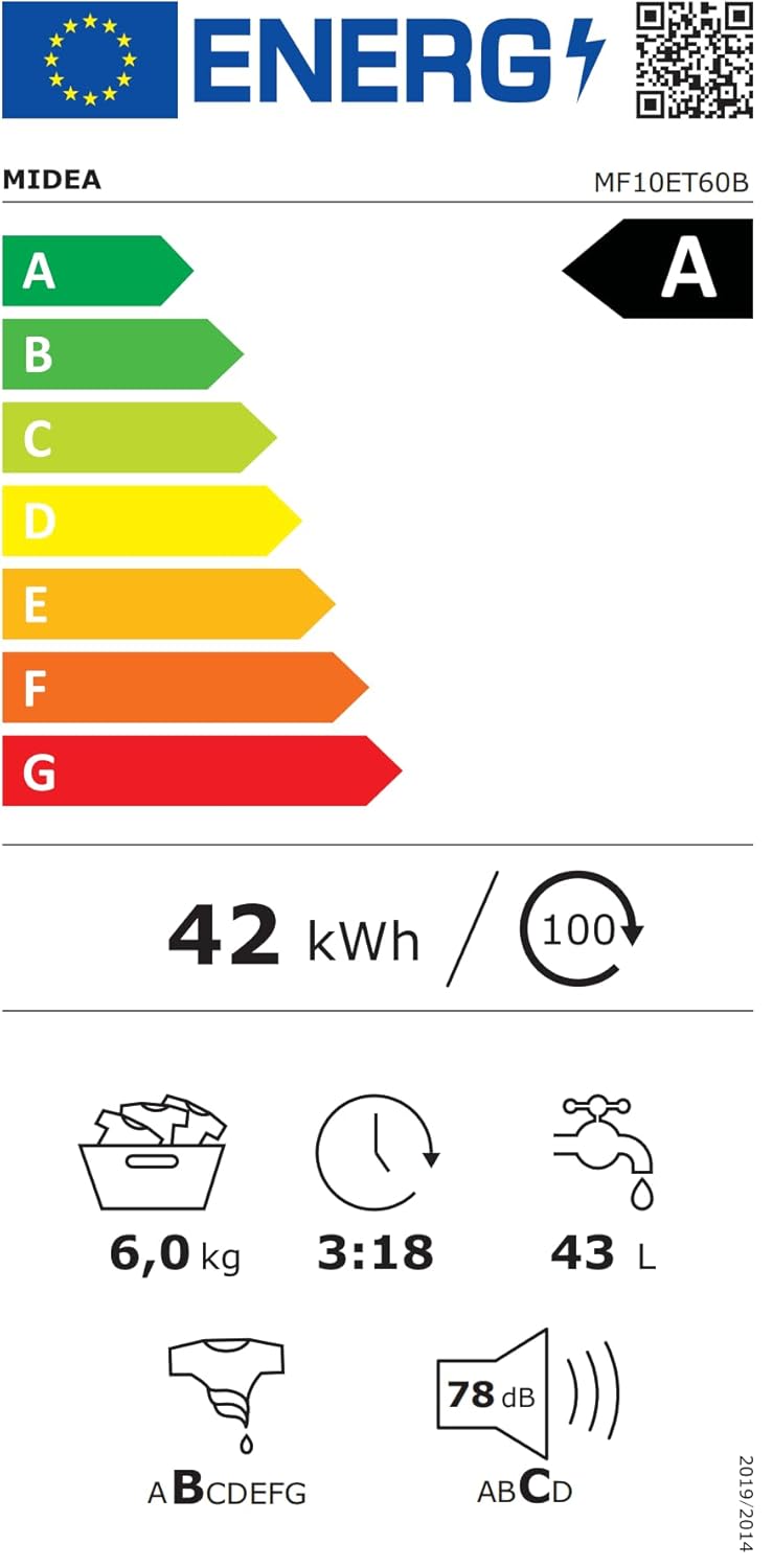 Midea Toplader Waschmaschine MF10ET70B / 7KG / A / 1200 U/min/BLDC Inverter Mortor/Dampffunktion/SoftOpener/XL Türöffnung/Kurz 15'&45' / Mehrere Temperaturoptionen/AquaStop, Weiß