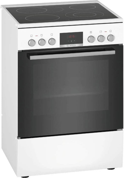 Bosch HKR39C250 Serie 4 Elektro-Standherd, 60 cm breit, EcoClean Direct Reinigungshilfe, 3D Heißluft Backen auf 3 Ebenen, LED-Display-Steuerung, erweiterbare Kochzone für großes Kochgeschirr