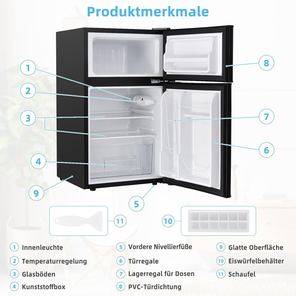 COSTWAY 90L Kühlschrank mit 27L Gefrierfach Kühl-Gefrier-Kombination Standkühlschrank Gefrierschrank mini Kühlschrank (weiß)