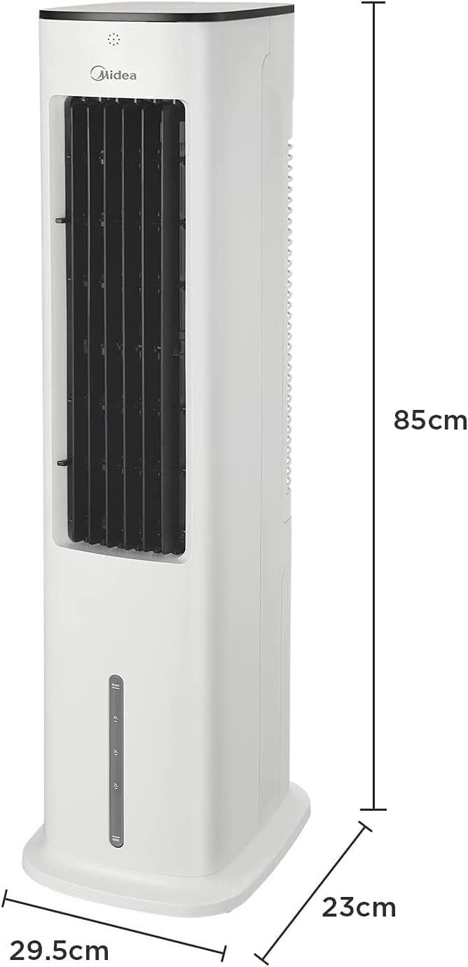 Midea Luftkühler mit Wasserkühlung, Klimaanlage Mobil, Ventilator mit 5L Wasserkühlung, Luftbefeuchter und Ionisation, Klimaanlage Ohne Abluftschlauch, 355m/h, Ventilator mit Fernbedienung,55W,Wei