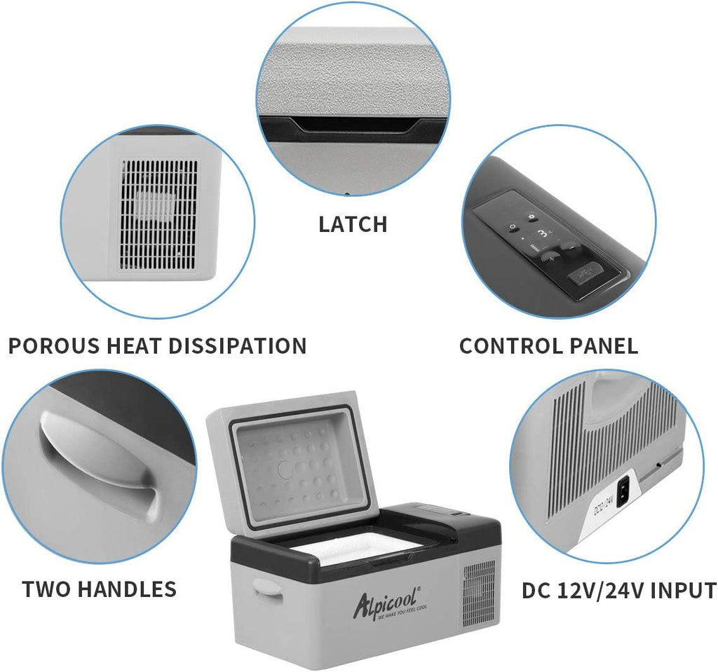 Alpicool C12 12L Cool Box 12 V Mini Fridge Electric Compressor Car Fridge Camping Freezer Box Small Portable for Car, Truck, Boat, RV with USB Connection
