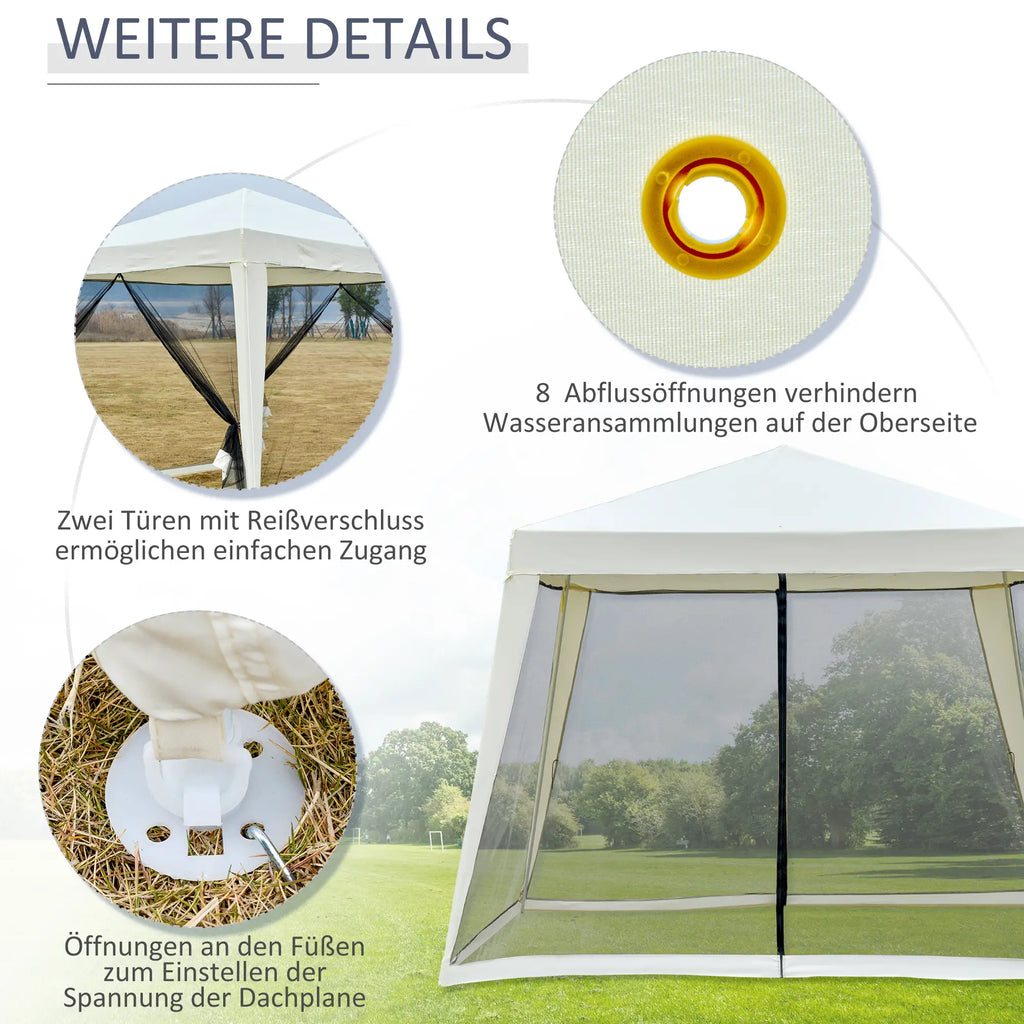 Outsunny Gartenpavillon mit Moskitonetz wasserabweisend cremeweiß