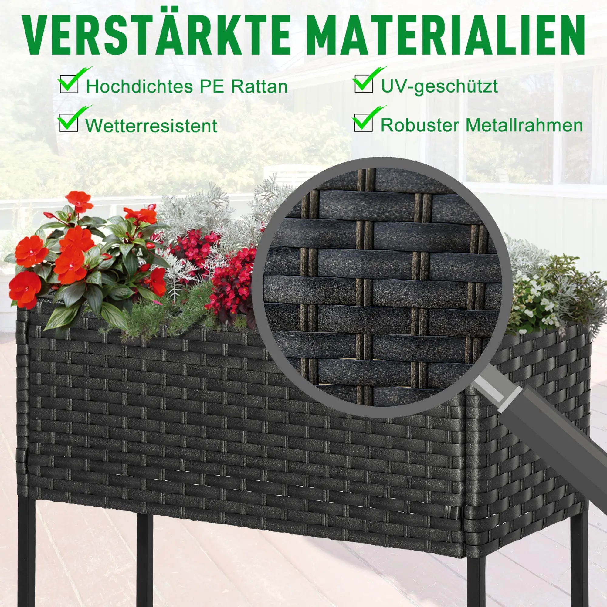 Outsunny Hochbeet Pflanzkübel rückenschonend mit Ablage Poly-Rattan