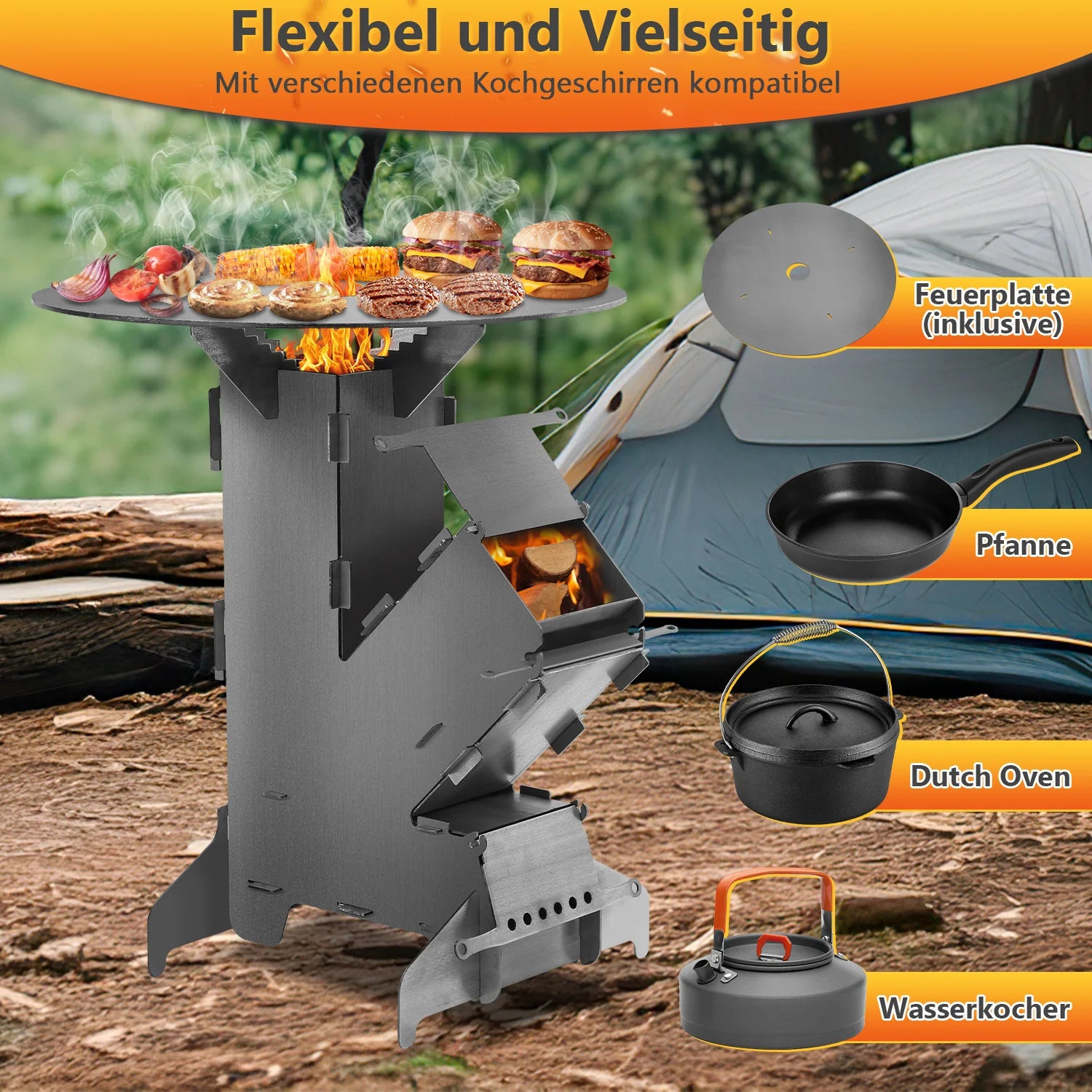 Sonnewelt Raketenofen Fire Gusseisen Stove Grillplatte