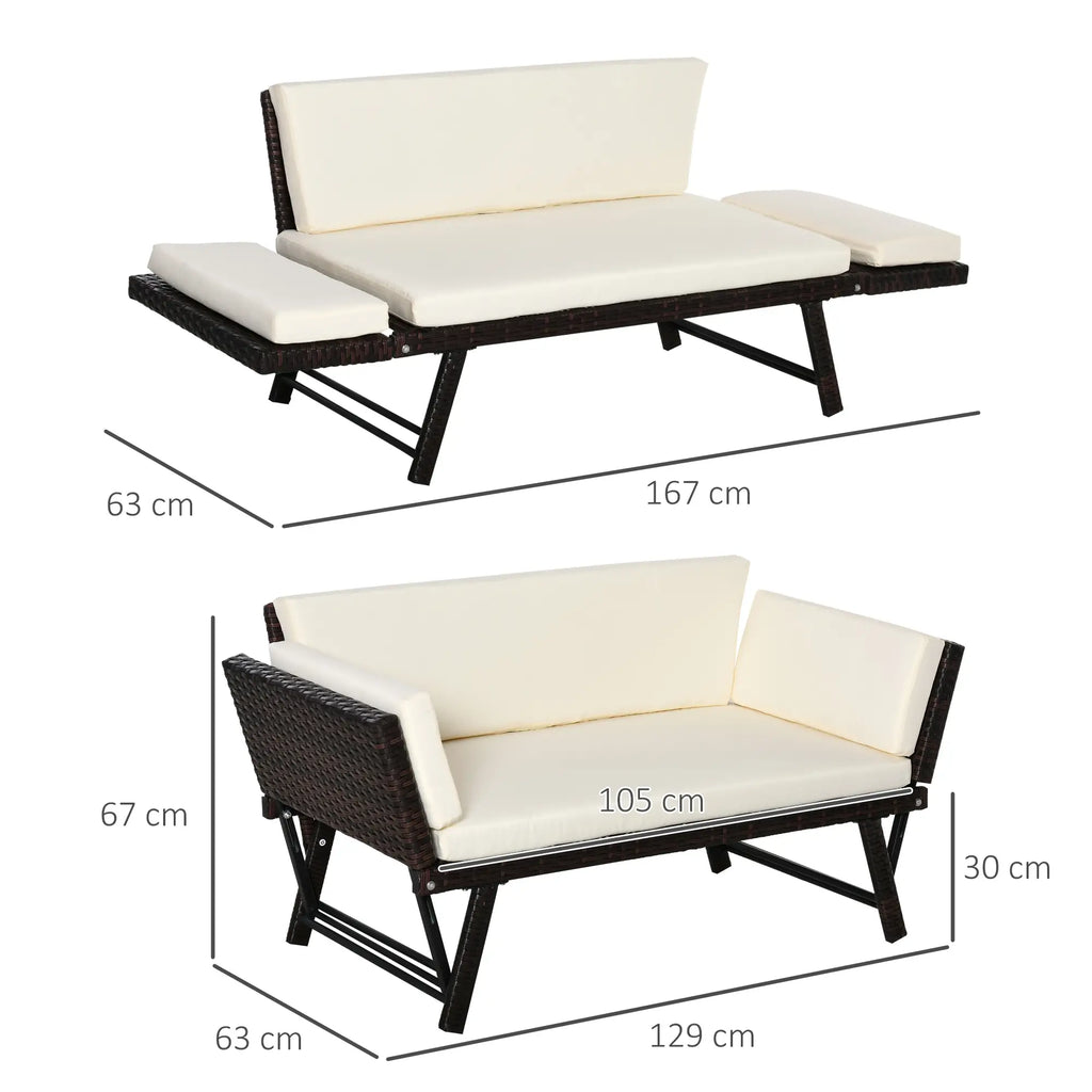 Outsunny Polyrattan Gartensofa 2-Sitzer klappbare Armlehnen
