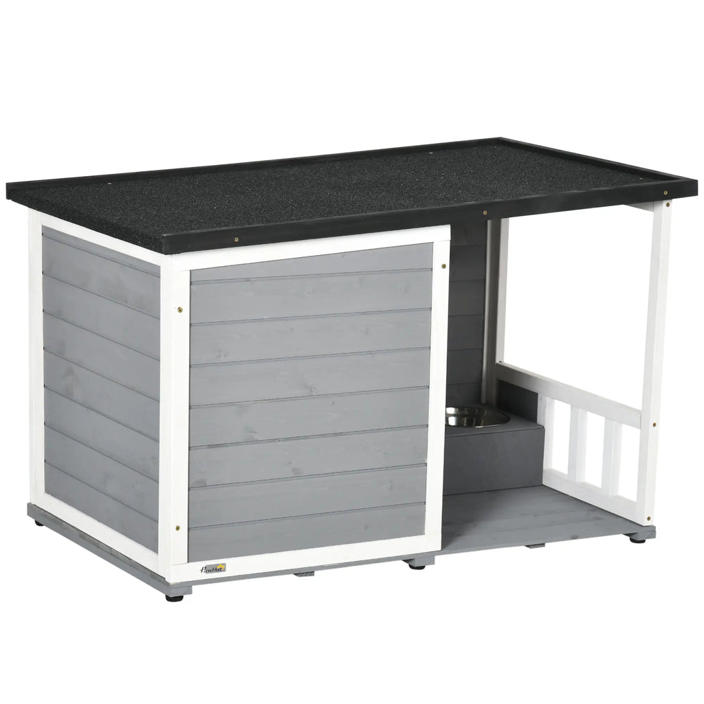 PawHut Hundehütte mit überdachter Veranda und Futternäpfen Outdoor