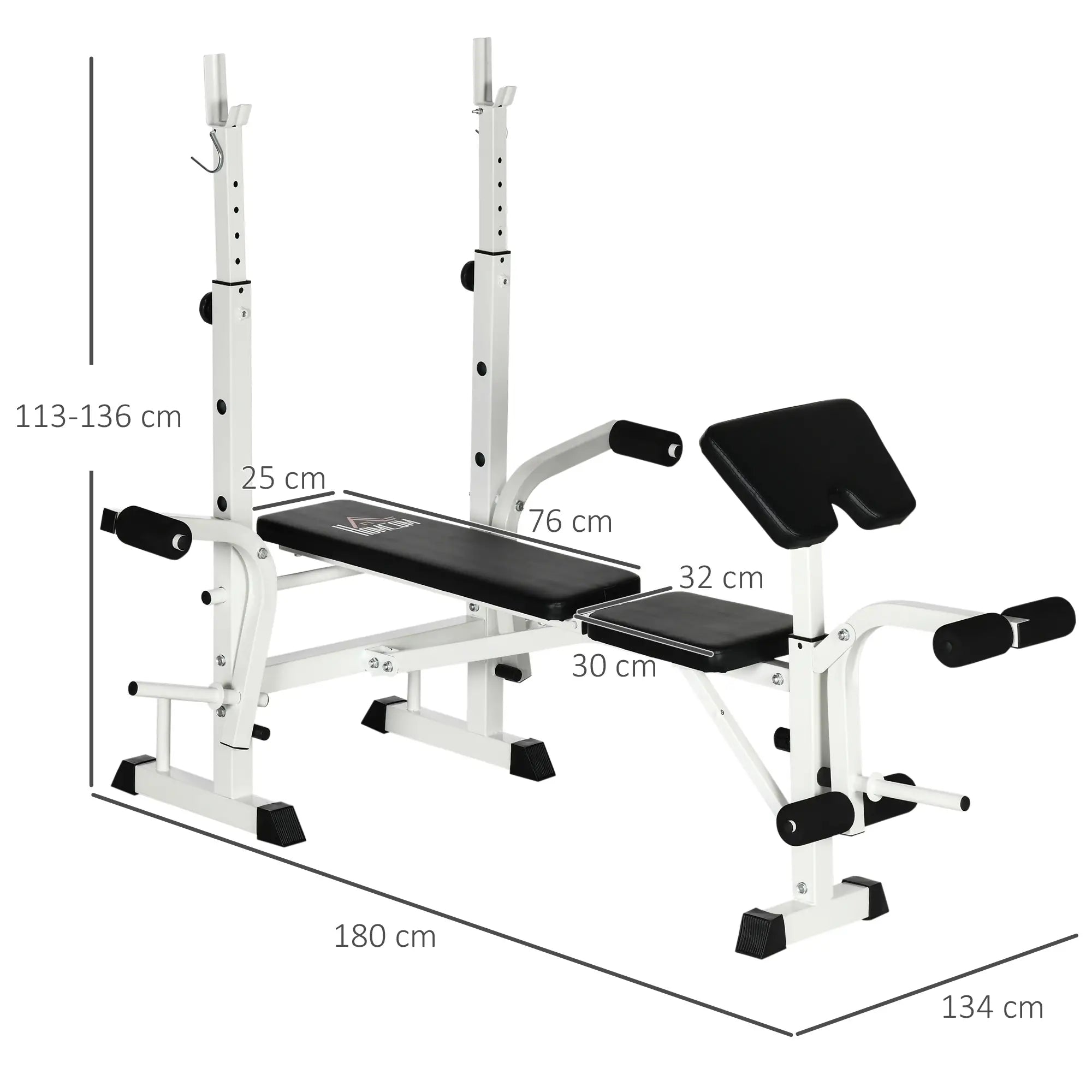 HOMCOM Trainingsbank höhenverstellbar mit Beinpresse und Bizepscurl