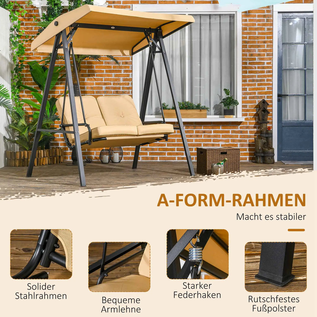 Outsunny Hollywoodschaukel 2-Sitzer mit verstellbarem Sonnendach