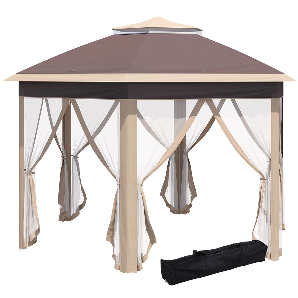 Outsunny Pavillon 4x4 m sechseckig mit Doppeldach Beige