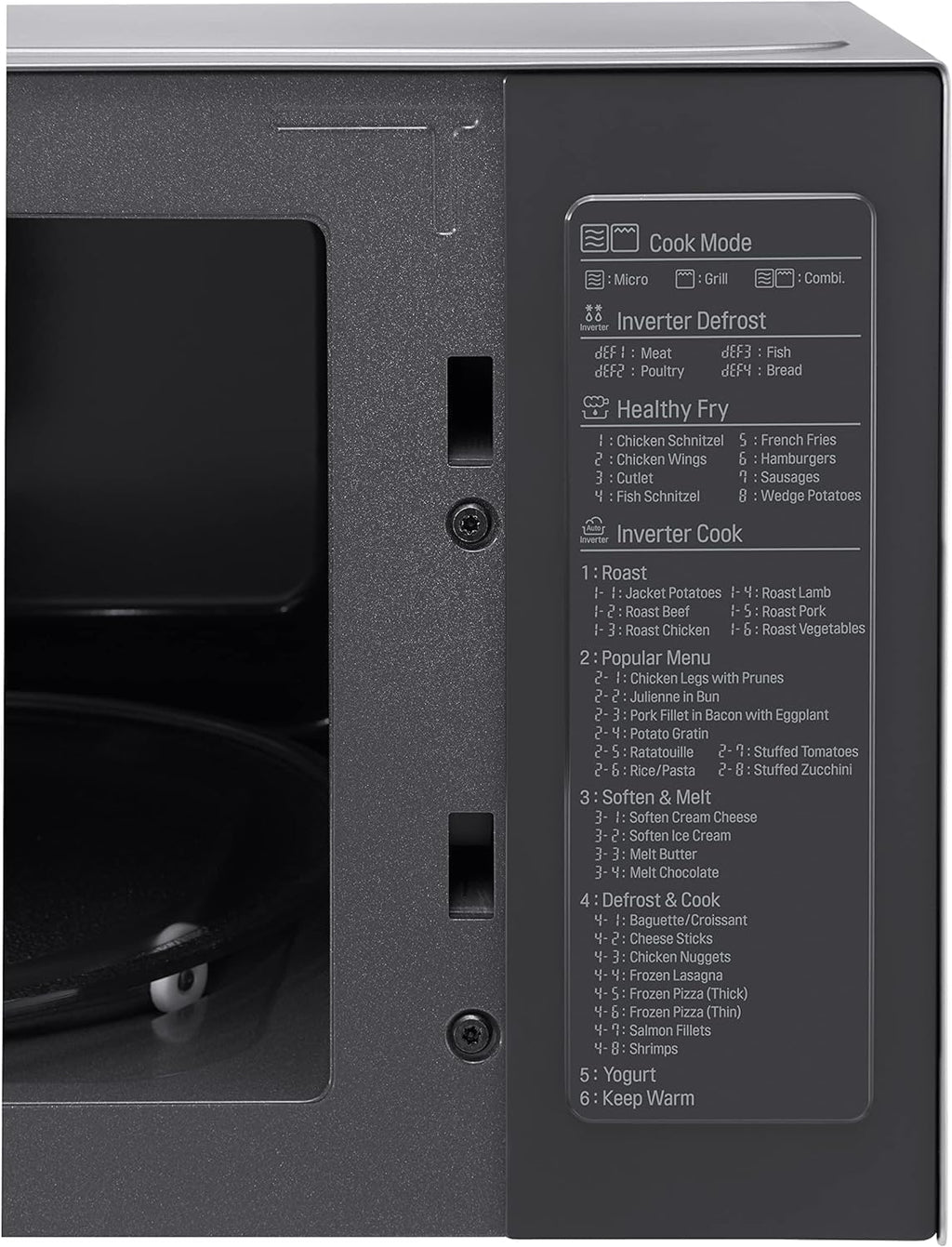 LG MS2595CIS Mikrowelle mit Smart Inverter Technologie, 25 Liter Kapazität, 1000 W, Automatikprogramme, einstellbare Leistungsstufen und EasyClean-Funktion, Silber
