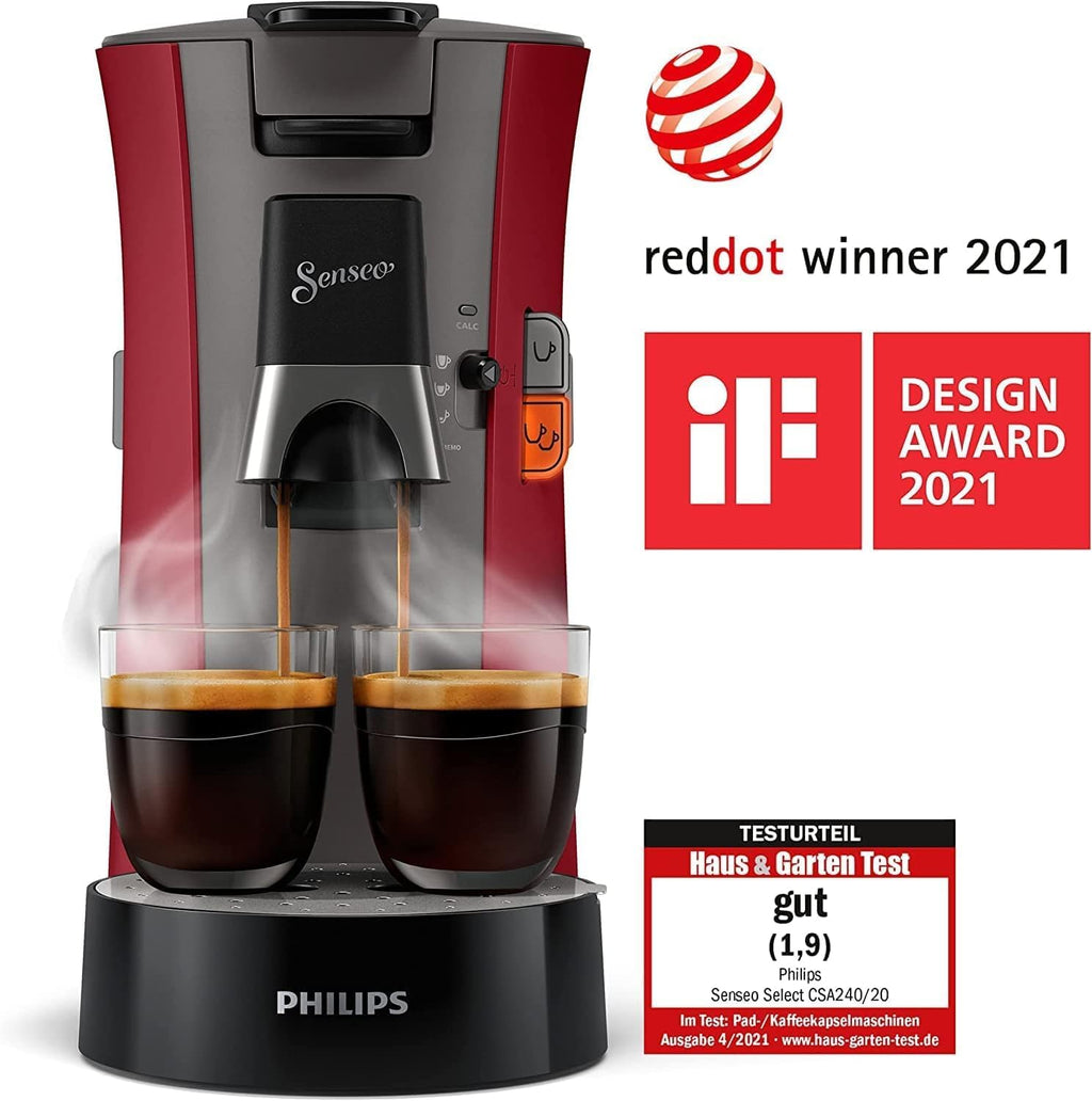 Philips Senseo Select CSA240/20 Kaffeepadmaschine (Kaffeestrkewahl Plus, Memo-Funktion, aus recyceltem Plastik), Schwarz Eco