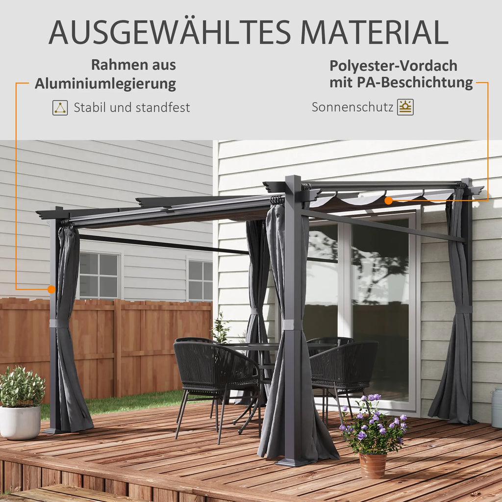 Outsunny Pergola mit ausziehbarem Dach Seilzugsystem
