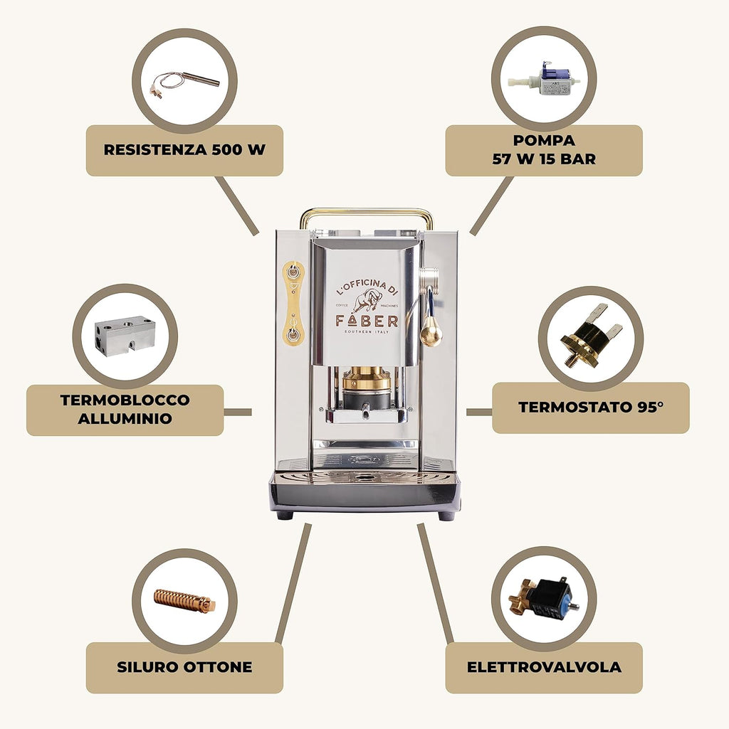 Faber PRO Total Deluxe Kaffeemaschine aus Messing, 44 mm Ese Papier, 1.3 liters, (Weiß)