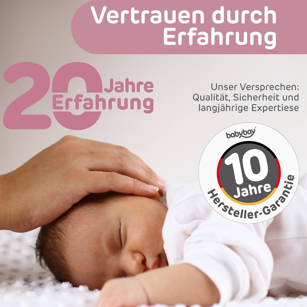 babybay Original Beistellbett aus massivem Buchenholz / kompakt & verwandelbar / Kinderbett Höhe stufenlos verstellbar & umweltfreundlich / mitwachsendes Babybett (weiß lackiert) / inkl. Matratze