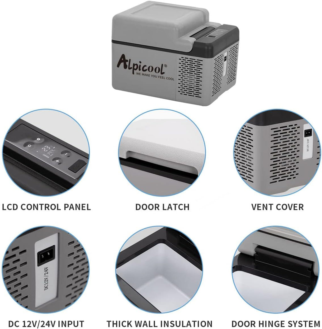 Alpicool C12 12L Cool Box 12 V Mini Fridge Electric Compressor Car Fridge Camping Freezer Box Small Portable for Car, Truck, Boat, RV with USB Connection