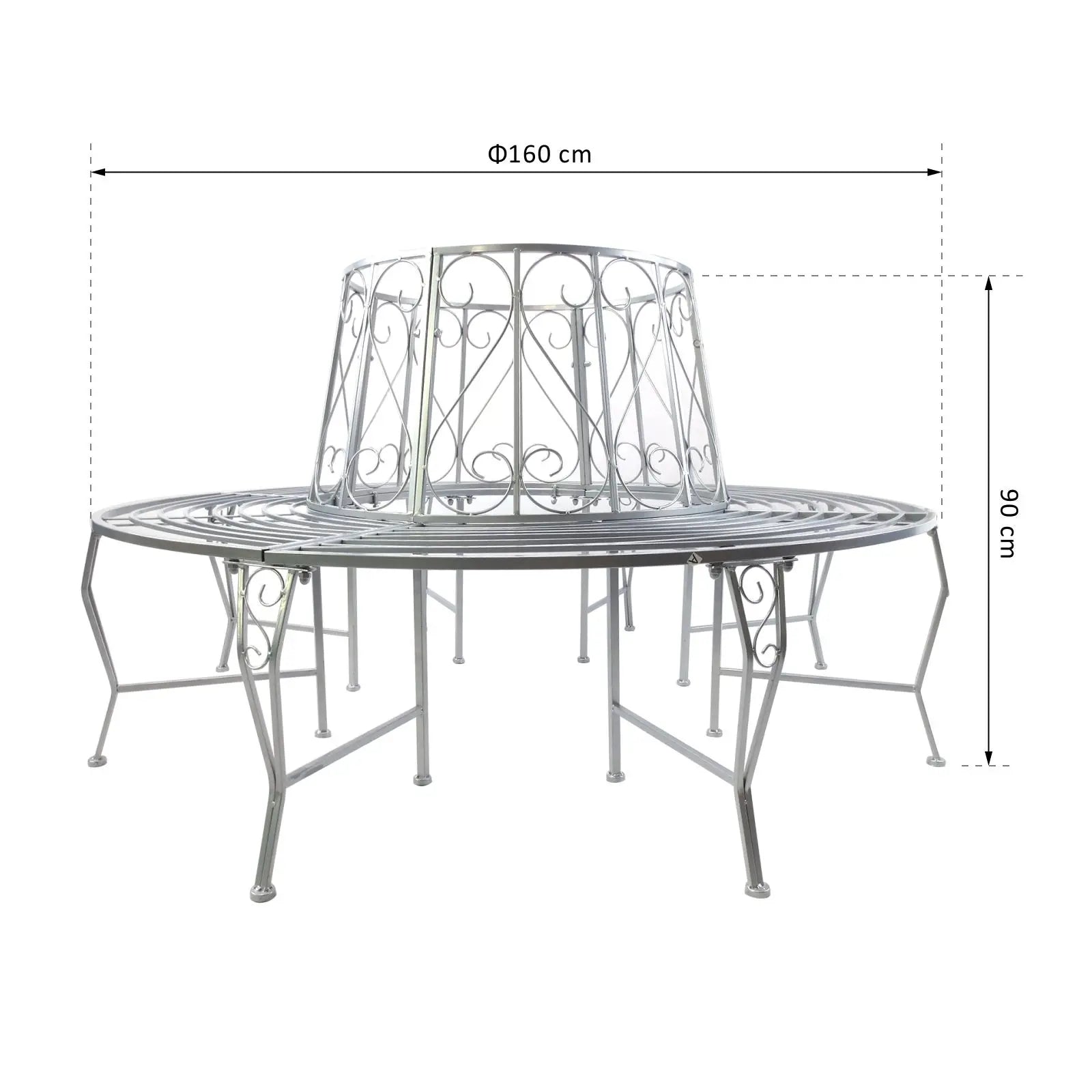 Outsunny Baumbank Rundbank 360° Design große Sitzfläche Metall