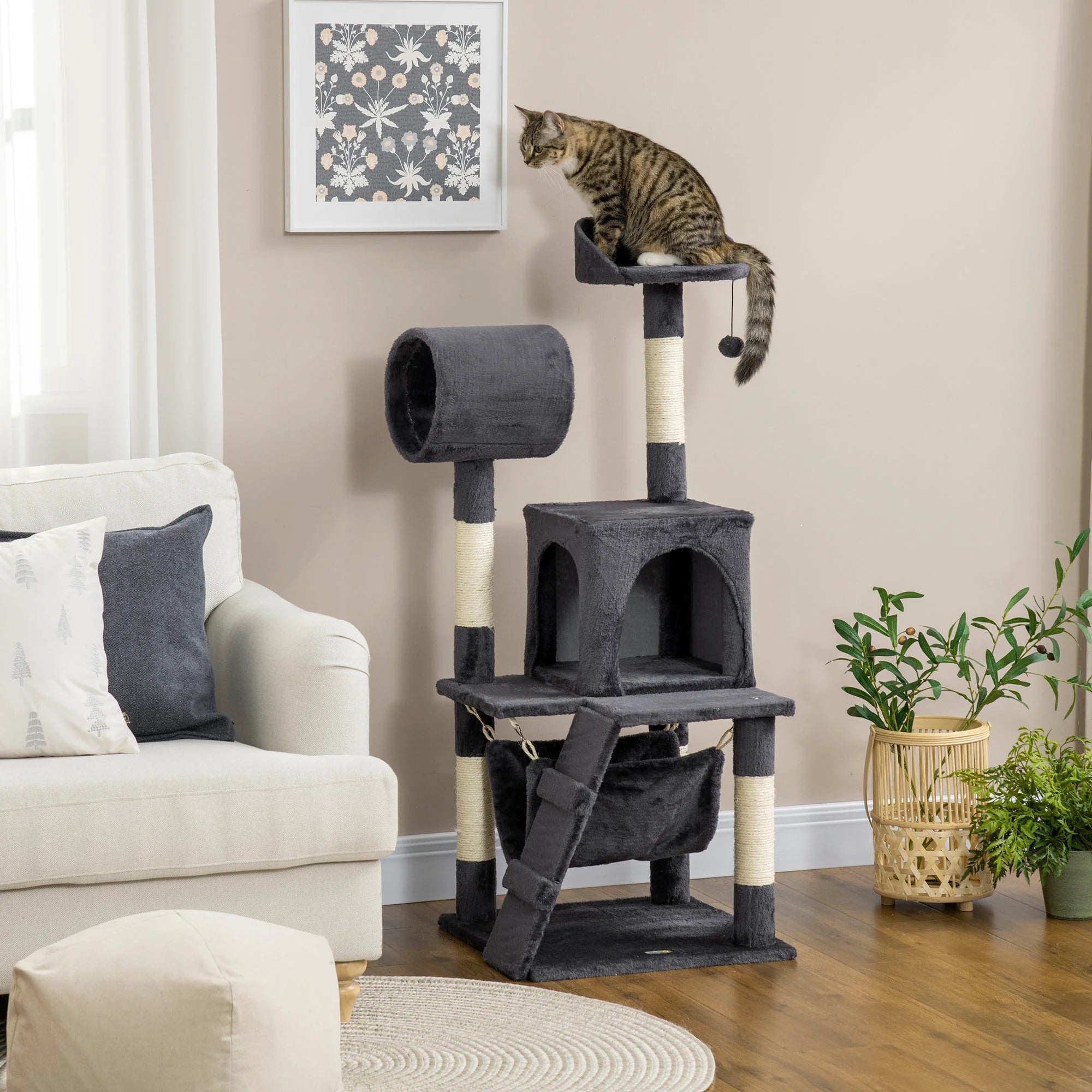 PawHut Kratzbaum Katzenmöbel mit Katzenhaus Hängematte Spielzeug
