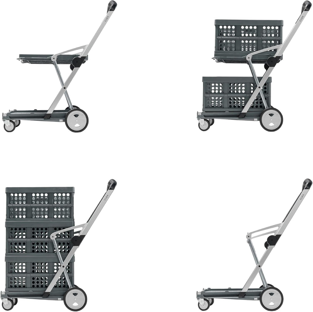 Vielseitig einsetzbare, funktionale, zusammenklappbare Karren | Mobiler Klappwagen | Einkaufswagen mit Aufbewahrungskiste (schwarz)