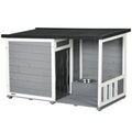 PawHut Hundehütte mit überdachter Veranda und Futternäpfen Outdoor