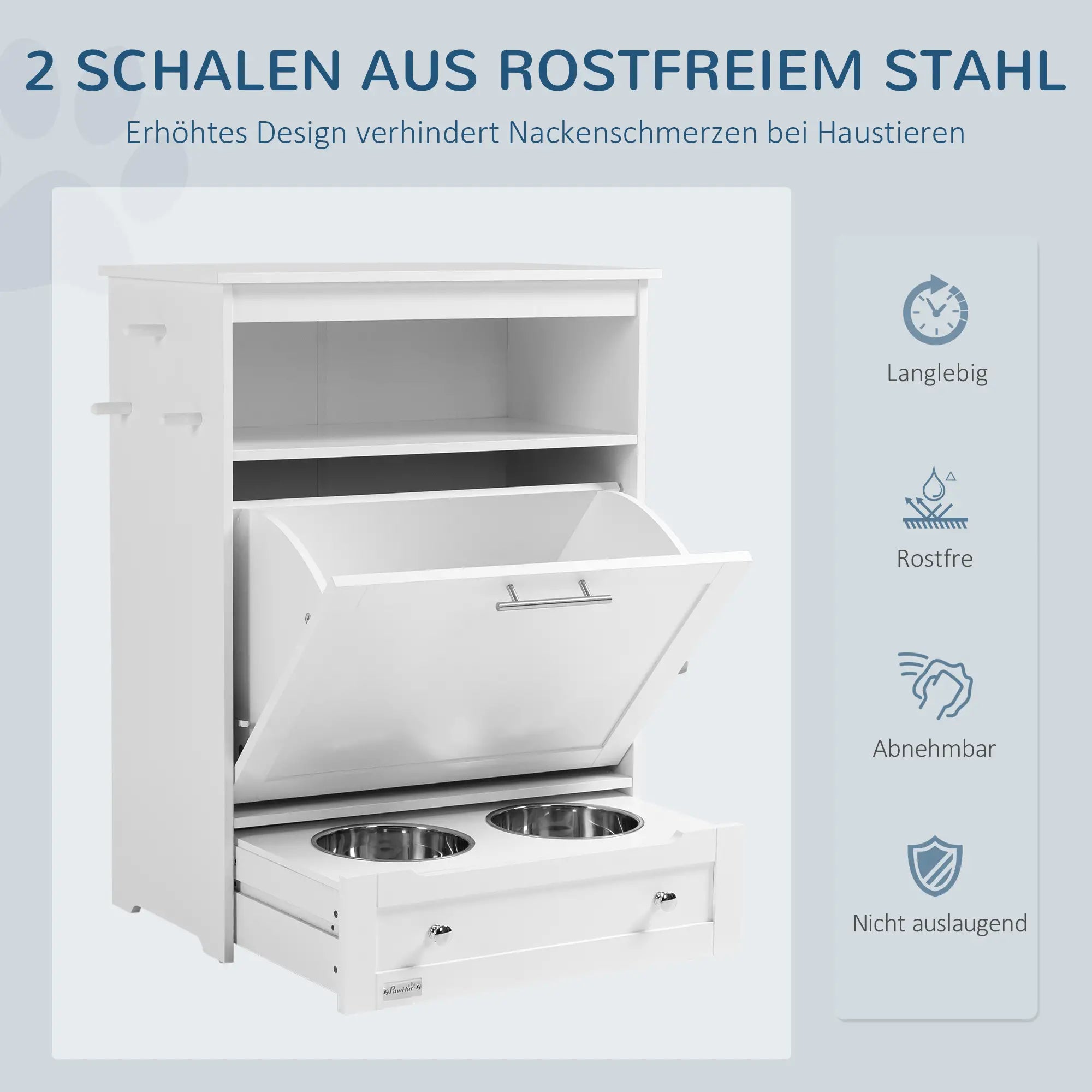 PawHut Futterstation Hund mit Schublade und Aufbewahrung Weiß