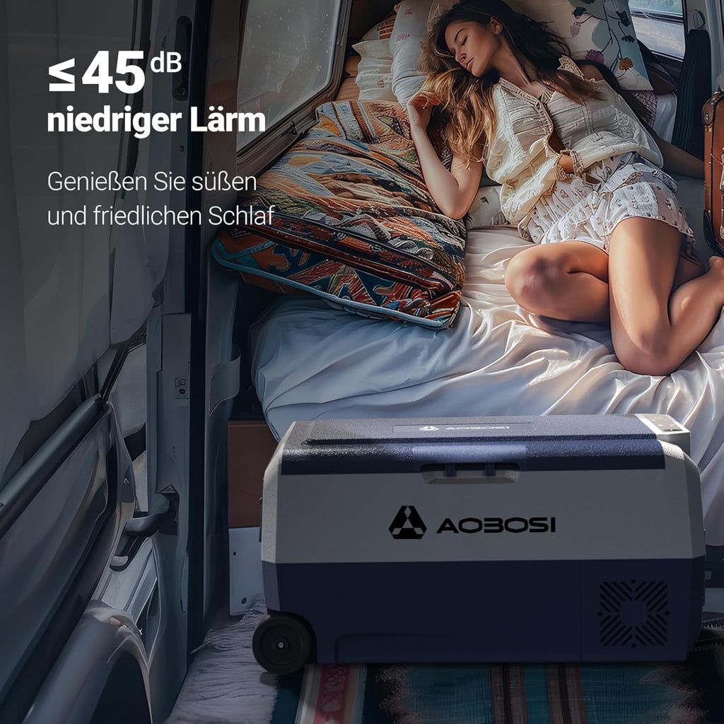 AAOBOSI Compressor Cool Box 36 L, Cool Box Car with WiFi App Control, 12/24 V and 100-240 V Electric Cool Box, up to -20 °C for Car, Truck, Boat, Motorhome, Camping, Double Zone