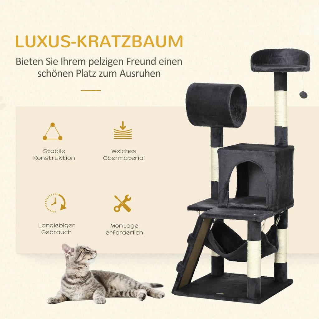 PawHut Kratzbaum Katzenmöbel mit Katzenhaus Hängematte Spielzeug
