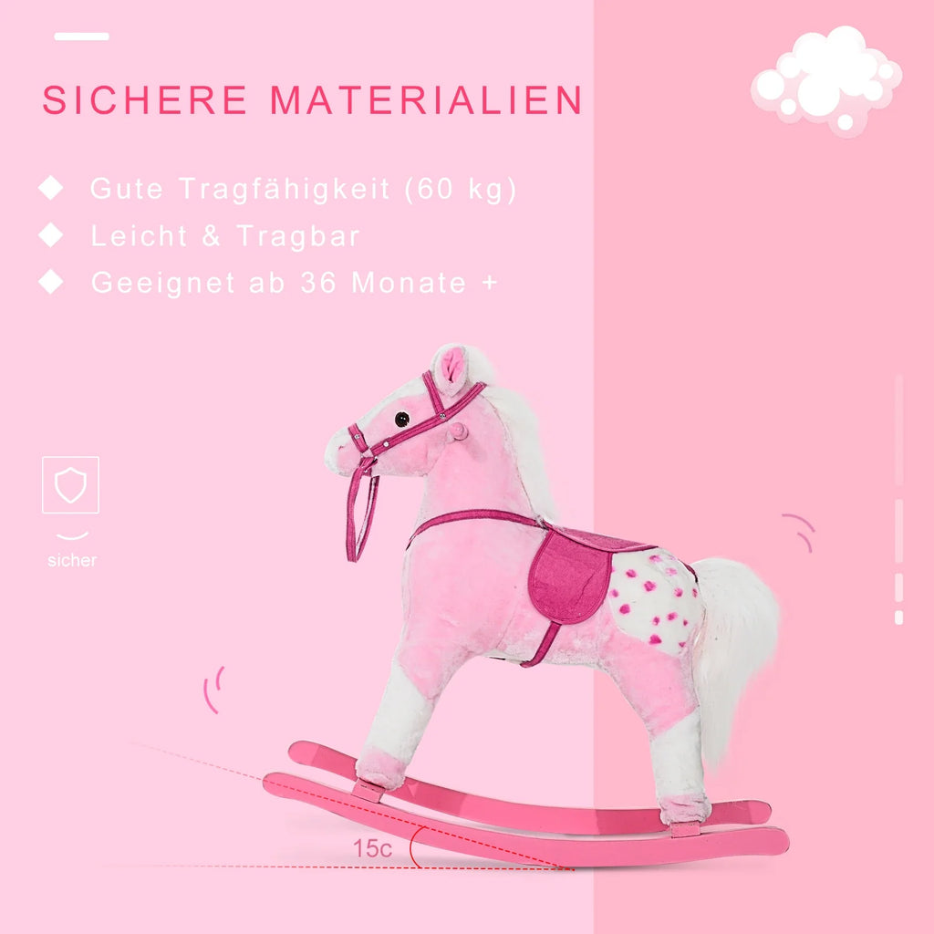 HOMCOM Schaukelpferd Schaukeltier mit Sound rosa