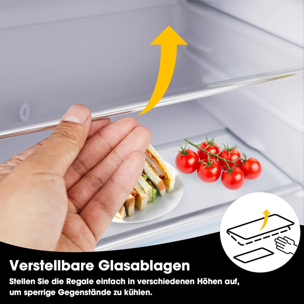Merax Kühlschrank mit Gefrierfach, Kühl-Gefrierkombination, klein Kühlschrank mit 51L und Gefrierschrank 21L, Leise, LED, Glasablagen, Gemüsefach, Türablagen, für Küche, Wohnzimmer, Büro, Schwarz
