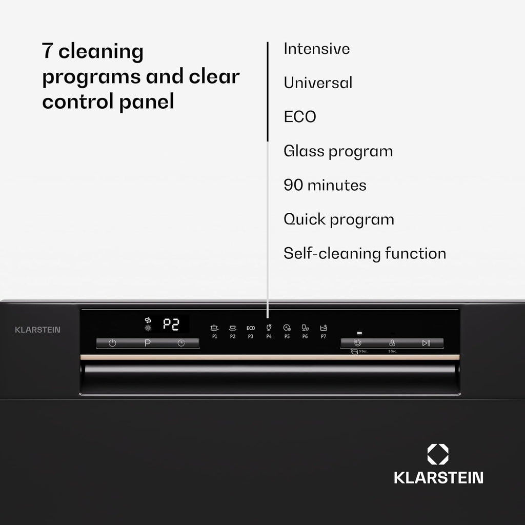 Klarstein ia 8 - Spülmaschine, Geschirrspüler, Freistehend, Teilintegriert, F, 55 cm breit, 8 Maßgedecke, 6 Programme, Aquastop, silber