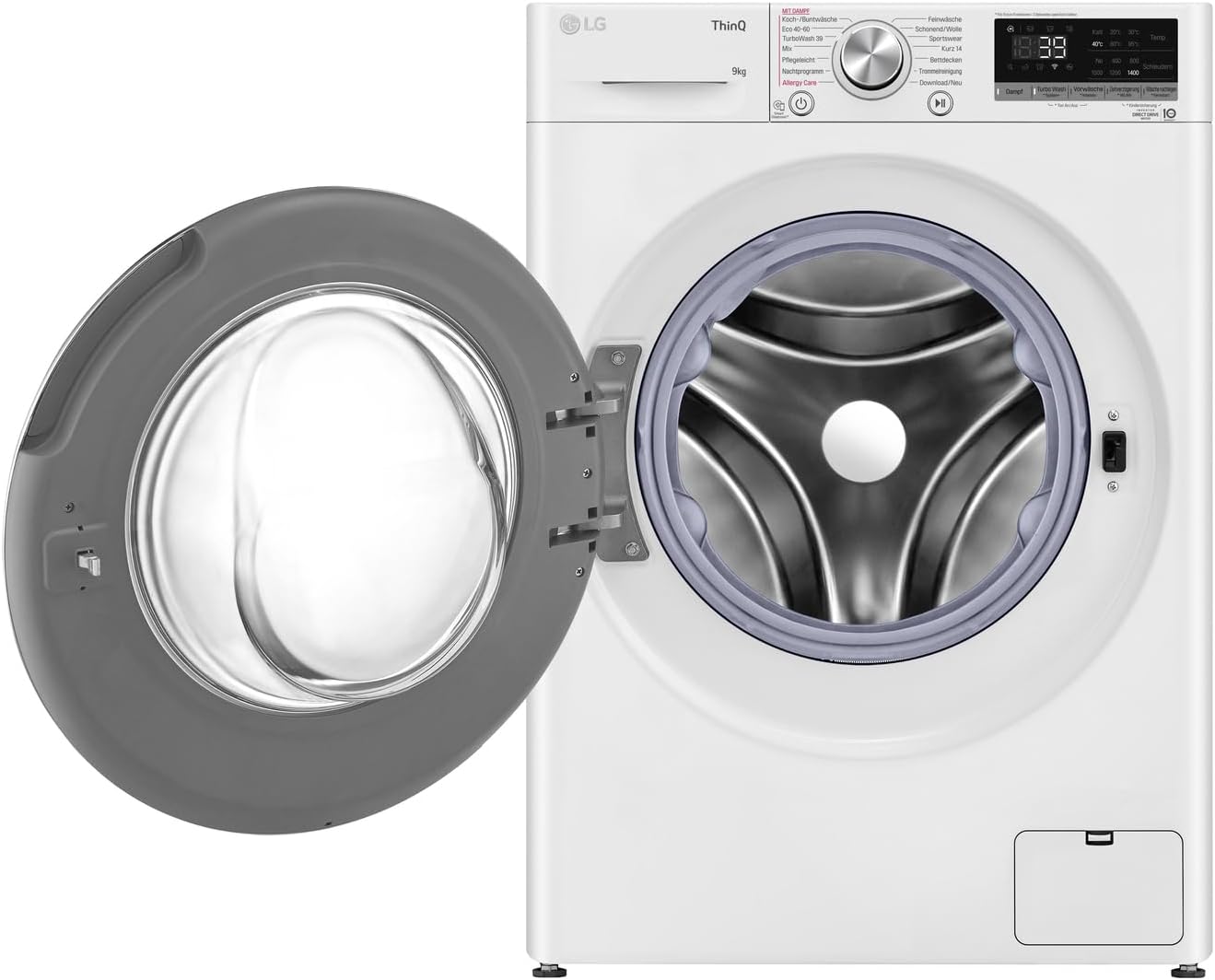 LG F4WV7080, Klasse A, Frontlader-Waschmaschine 8 kg, 1400 U/Min, AI Direct Drive, Wi-Fi, Tiefenreinigung mit Dampf, Große Kapazität, TRIPLE A, Außentür aus Sicherheitsglas, 62 x 60 x 85 cm ꟷ Weiß