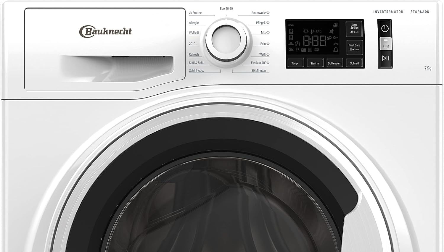 Bauknecht W Active 711 B Waschmaschine-Frontlader/ 7kg/ 1400 U/min/Kraftvolle Fleckentfernung/Dampf Programme/Steam Hygiene mit Antivirus/Steam Refresh/Stopp&Add Funktion/Dynamic Inverter-Motor