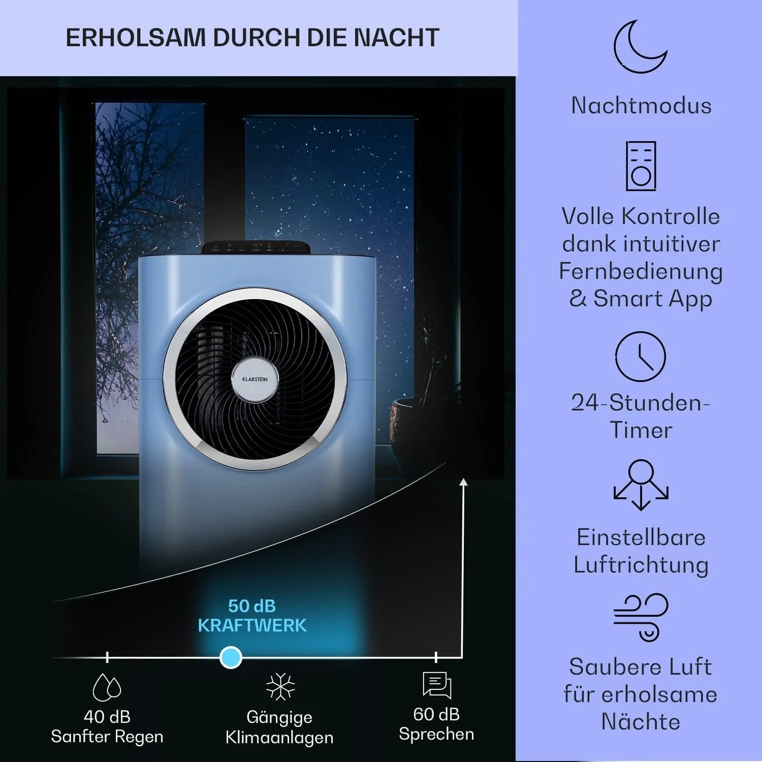 Klarstein Mobile Klimaanlage mit Abluftschlauch, 5-in-1 Klimagerät, Ventilator, Luftentfeuchter, Luftreiniger & Nachtmodus, App-Steuerung, Kleine & Portable, für Wohnung & Büro, 12000 BTU