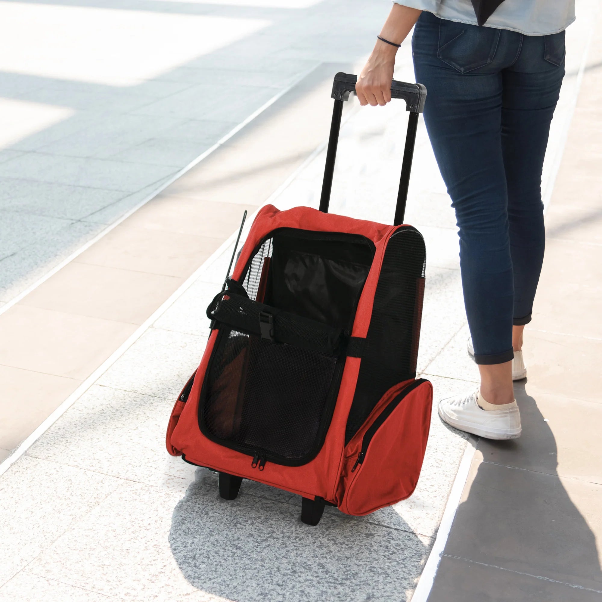 PawHut Hundetrolley Tragetasche 2in1 Rucksack mit Rollen höhenverstellbar