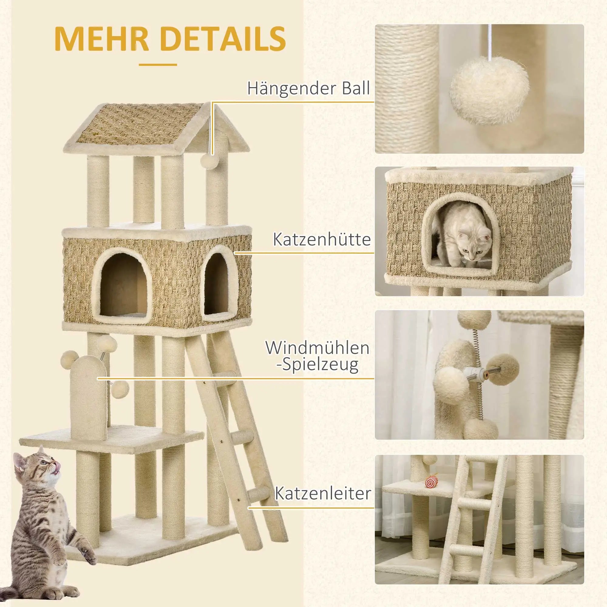 PawHut Kratzbaum Katzenhöhle 2in1 mit Sisal-Kratzstämmen
