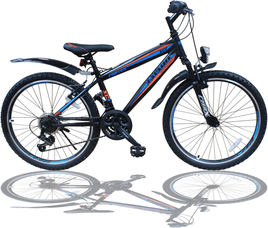 Talson 24 Zoll Mountainbike Fahrrad MIT GABELFEDERUNG & Beleuchtung 21-Gang Faster BBO