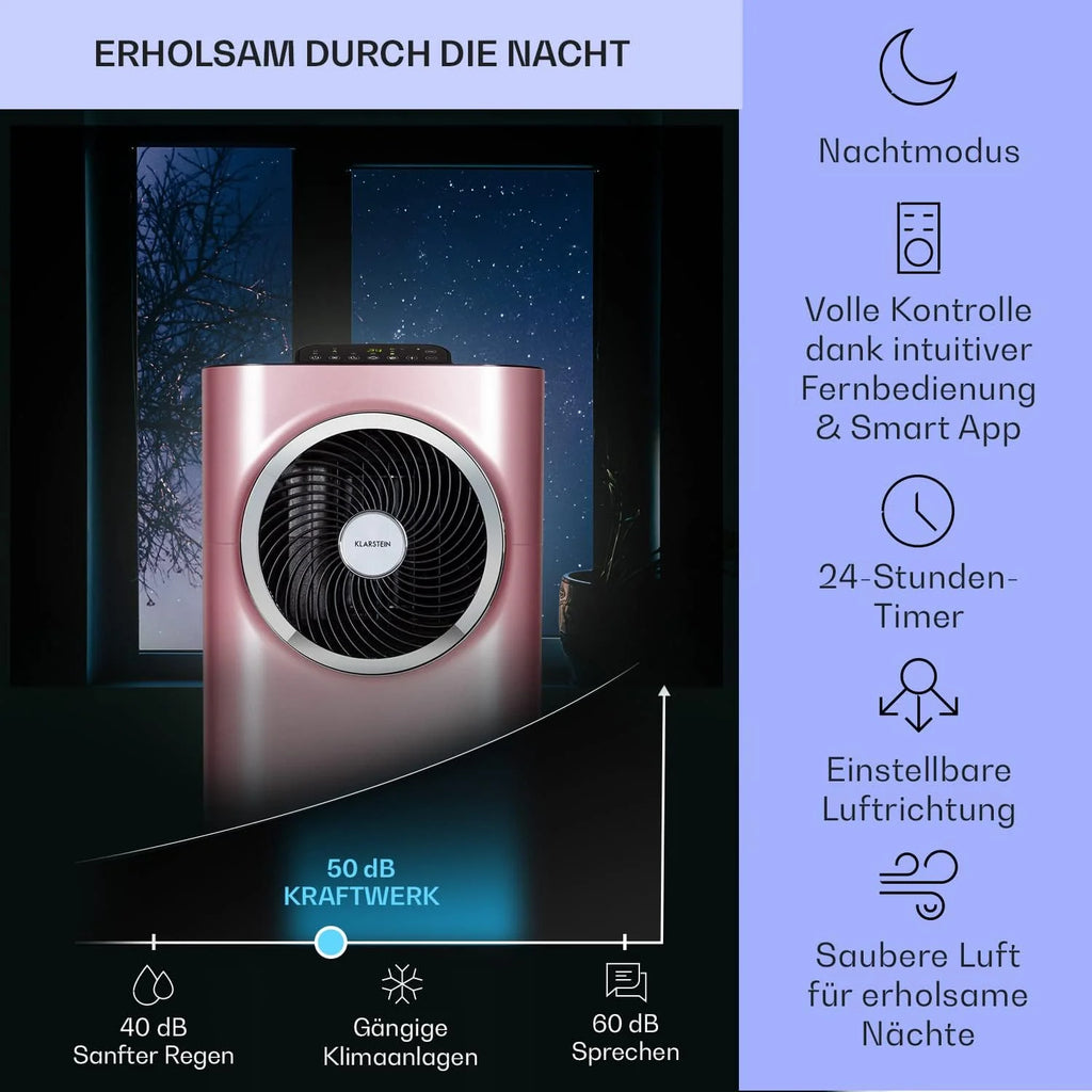 Klarstein Mobile Klimaanlage mit Abluftschlauch, 5-in-1 Klimagerät, Ventilator, Luftentfeuchter, Luftreiniger & Nachtmodus, App-Steuerung, Kleine & Portable, für Wohnung & Büro, 12000 BTU