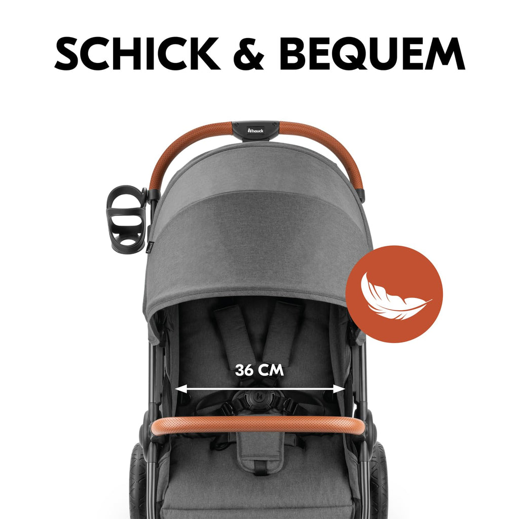 Hauck Uptown Kinderwagen Melange Rose – Kinderwagen für jedes Gelände, extra großer Sitz, flache Liegeposition, Gummiräder, Federung, kompakt und einfach zusammenklappbar, mit Regenschutz