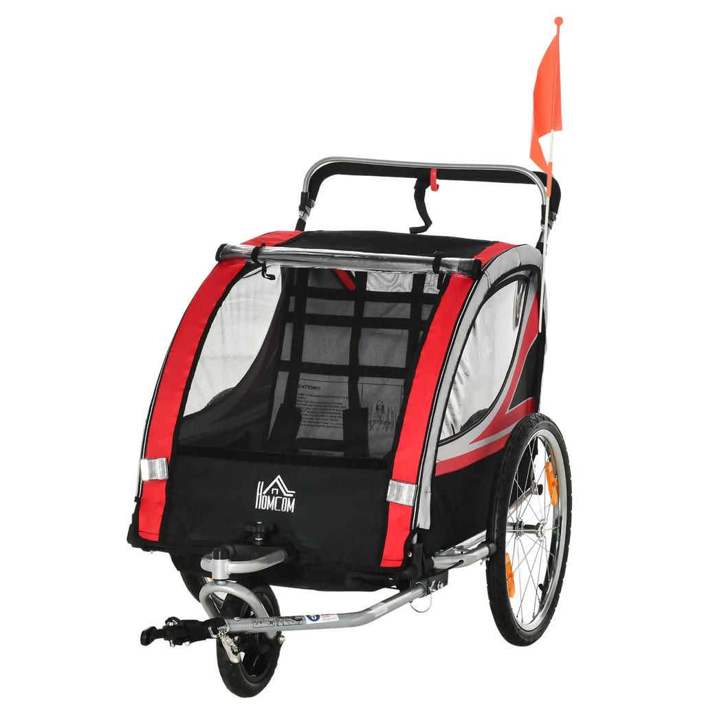 HOMCOM Kinderfahrradanhänger 2in1 Schiebewagen sichere Fahrt rot